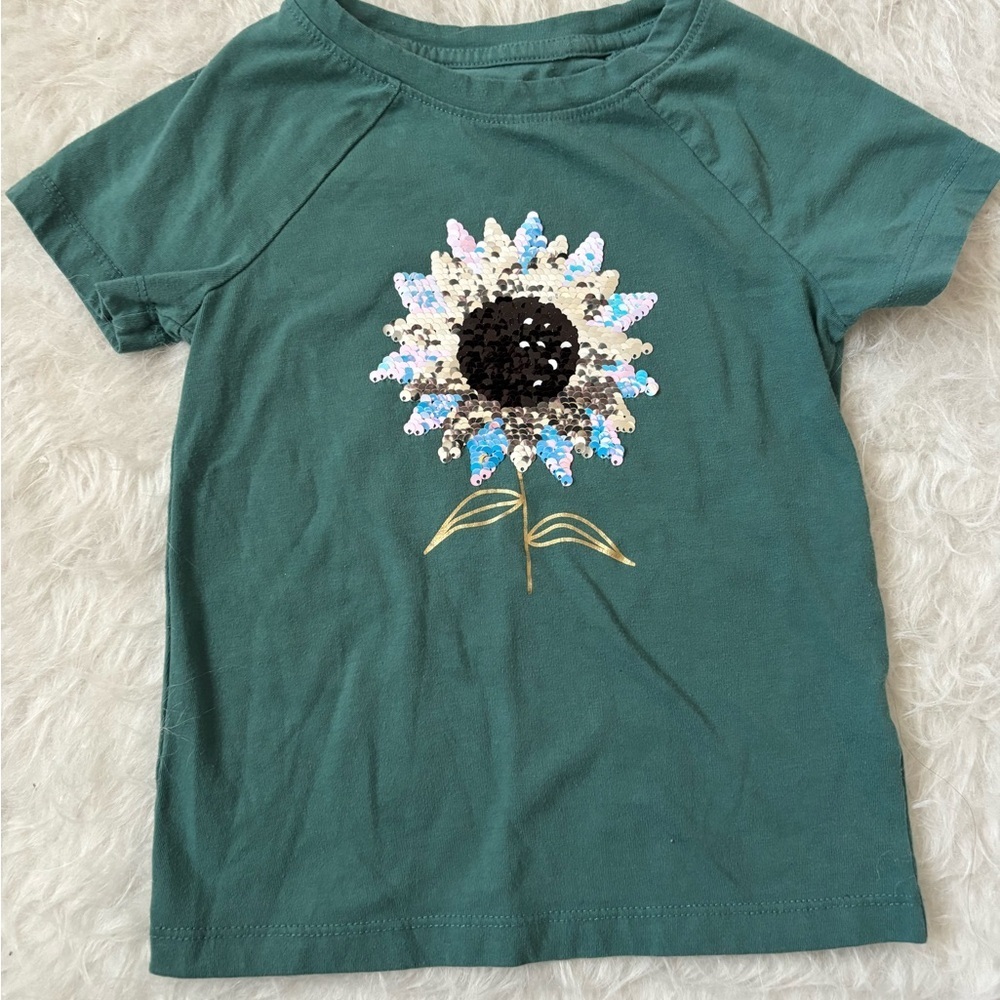 Cat & Jack Tees in Dark Green with Sunflower Sequins & Cherry Graphics - Picture 5 of 6
